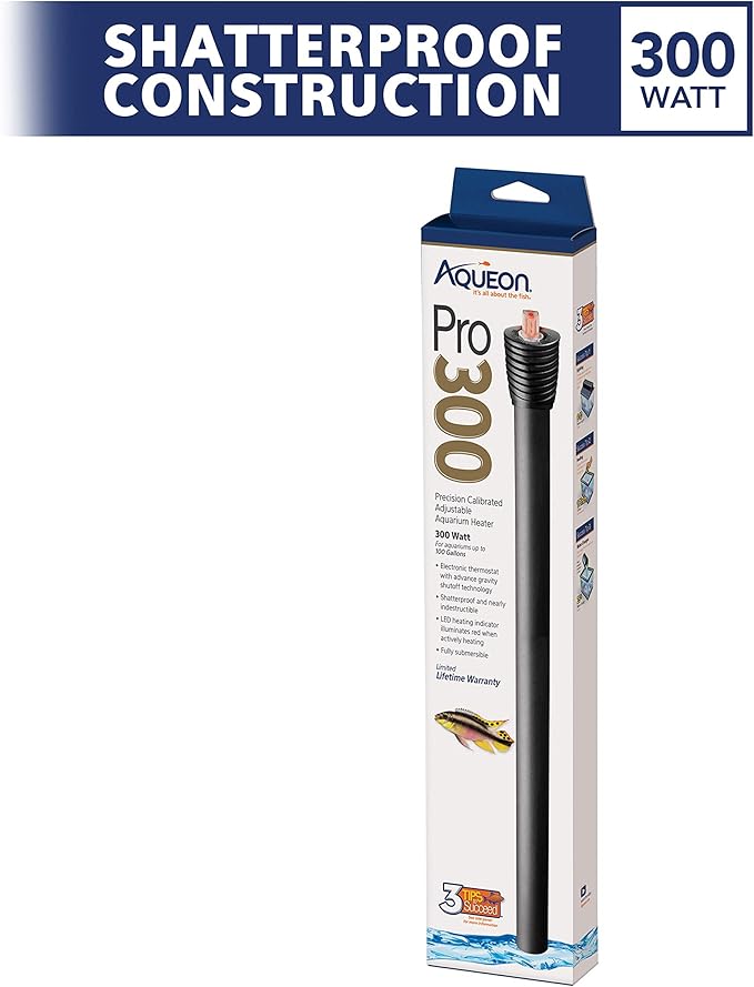 Aqueon Pro 300 Submersible Aquarium Fish Tank Heater, 300 Watts, For Up To 100 Gallon Fish Tanks