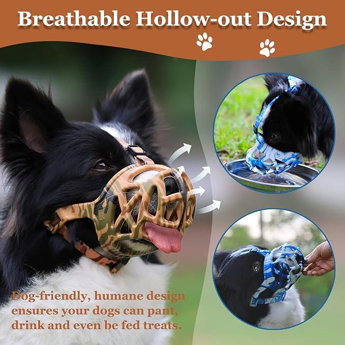 Dog Muzzle, Printed Basket Muzzle for Small Medium Large Dogs Dachshund, Beagle, German Shepherd, Breathable Pet Muzzles to Prevent Biting Chewing Scavenging, Allows Panting and Drinking