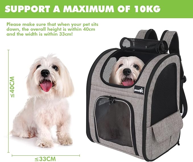 Pecute Pet Carrier Backpack, Dog Carrier Backpack, Expandable with Breathable Mesh for Small Dogs Cats Puppies, Pet Backpack Bag for Hiking Travel Camping Outdoor