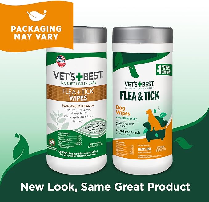 Vet's Best Flea and Tick Wipes for Dogs and Cats - Flea Treatment for Cats and Dogs - Plant-Based Formula - Certified Natural Oils - 50 Count