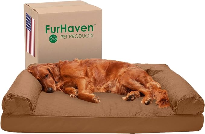 Furhaven Orthopedic Dog Bed for Large Dogs w/ Removable Bolsters & Washable Cover, For Dogs Up to 95 lbs - Quilted Sofa - Toasted Brown, Jumbo/XL