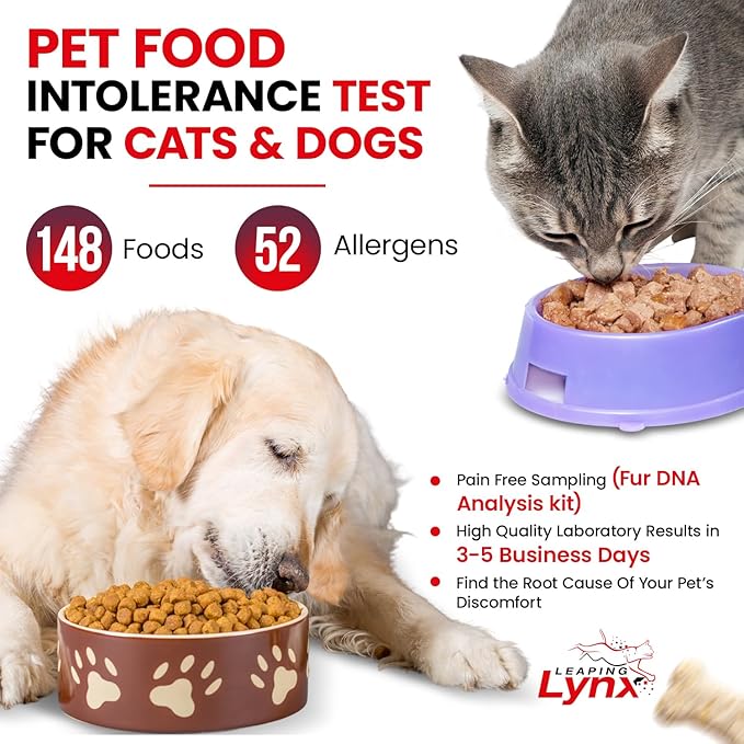 Vet-Recommended Pet Food Sensitivity & Intolerance Test Kit for Dogs & Cats, Lab Fee Included, Results in 3 Days - Fur Analysis for ~200 Foods & Allergens, Allergy Test Kit for All Breeds & Ages