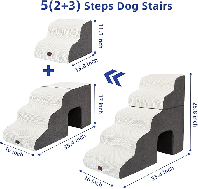 Dog Stairs Ramp for High Beds and Couch,Curved Dog Steps for Small Dogs and Cats Pet Stairs Non-Slip Balanced Portable Pet Step Indoor, 5 Steps,Beige