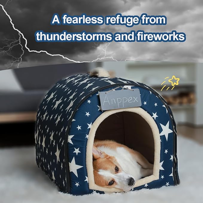 ANPPEX Dog House Indoor,2 in 1 Washable Covered Dog Bed,Insulated Cozy Dog Igloo Cave,XL Size for Medium and Large Dogs,Blue