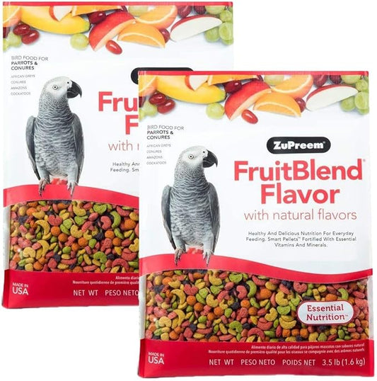 ZuPreem FruitBlend Flavor Pellets Bird Food for Parrots and Conures, 3.5 lb (Pack of 2) - Daily Blend Made in USA for Caiques, African Greys, Senegals, Amazons, Eclectus, Small Cockatoos