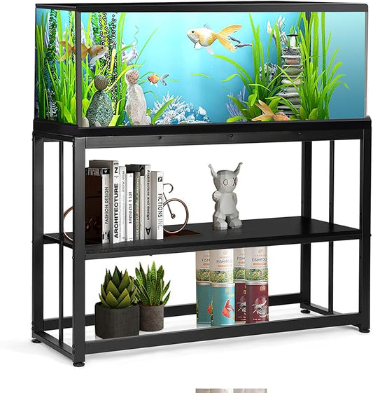 VOWNER 55-75 Gallon Fish Tank Stand - Metal Aquarium Stand, 48.4" x 14.9" x 29.5" Adjustable Heavy Duty Reptile Tank Stand, Adjustable 2-Tier Fish Tank Rack Shelf for Home Office, Tank not Included