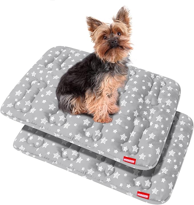 Dog Crate Mat (24" X 18") 2 Pack, Soft Dog Bed Mat with Cute Prints, Personalized Dog Crate Pad, Anti-Slip Bottom, Machine Washable Kennel Pad, Grey