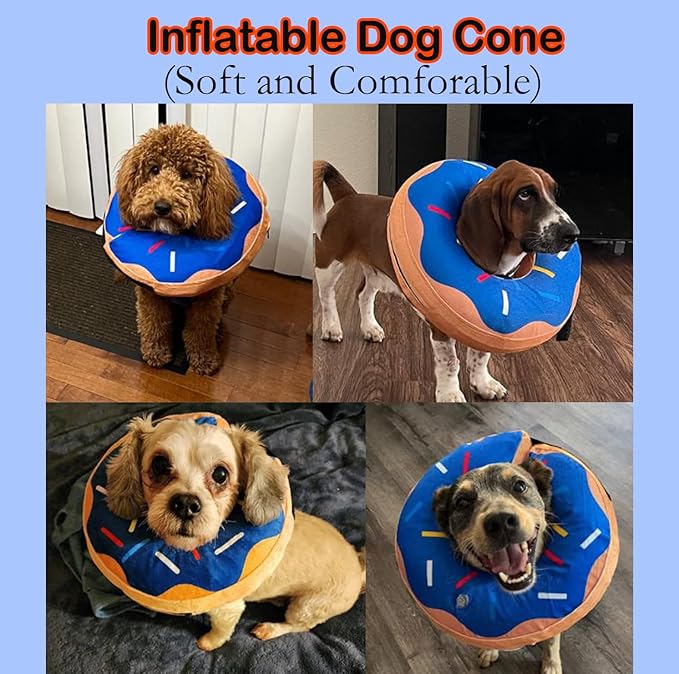 Soft Dog Cone Collar for Large Medium Small Dogs and Cats After Surgery, Inflatable Dog Neck Donut Collar,Inflatable Cat Cone Collar,E-Collar for Dogs Recovery, Dog Cones Alternative (Navy Donut-S)