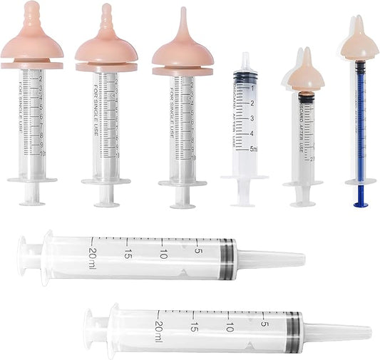 Silicone Feeding Nipple and Syringes for Newborn Kittens, Puppies, Rabbits, Small Animals Dongdong pet (5 Nipple+6 Syringes)