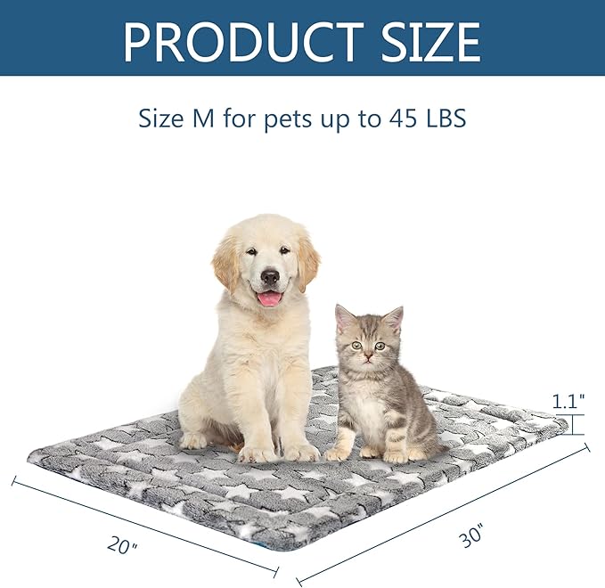 KROSER Fancy Dog Crate Pad Dog Bed Mat Reversible (Cool & Warm), Dog Bed Pad with Machine Washable, Dog Crate mat for Small to XXX-Large Dogs, Grey, Navy, Star Pattern