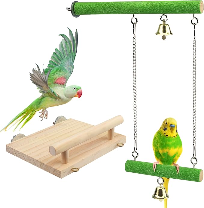 Bird Perches for Cage Natural Wood Platform Bird Swing Nail Trimming Perch Paw Grinding Stick for Parakeet Cockatiels Parrot Perch Bird Cage Accessories