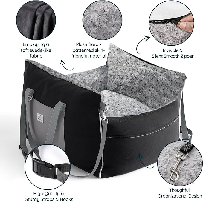 Small Dog Car Seat: Safe Comfy Travel Rides - Portable Multifuctional Puppy Bed for Carseat - Pet Booster Seats Up to 26lbs, Black