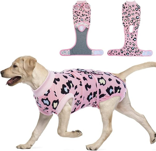 FUAMEY Recovery Suit for Dogs After Surgery,Soft Breathable Dog Bodysuit E-Collar & Cone Alternative Surgical Suit,Male Female Dog Neuter Spay Suits Anti Licking Wounds Onesie Pink Leopard XL