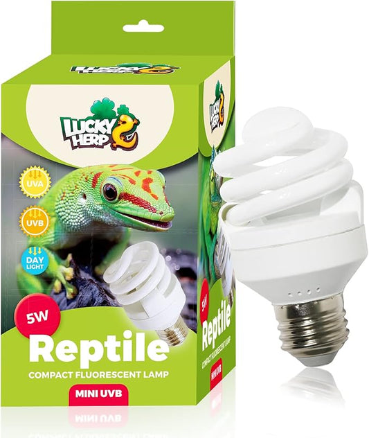 LUCKY HERP Mini UVA UVB Reptile Light 5.0 5W, UVB Bulb for All Tropical and Sub Tropical Reptiles, Compact Fluorescent Reptile UVB Bulb for Chameleons, Turtle, Gecko, Lizard, etc.