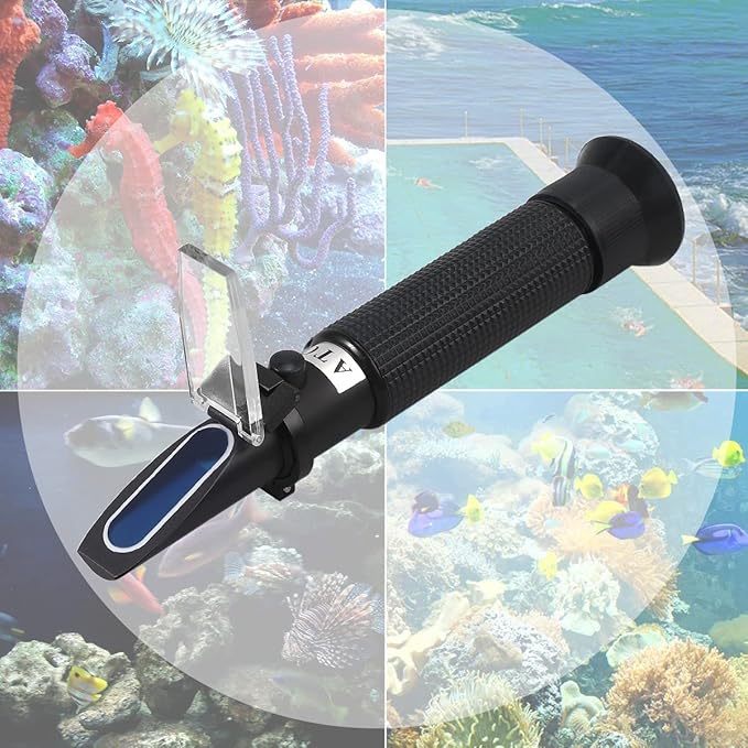 AUTOUTLET Salinity Refractometer for Aquarium Salinity Tester with ATC and Dual Scale 0-100‰ & 1.000-1.070 Specific Gravity Saltwater Tester for Seawater Pool Fish Tank