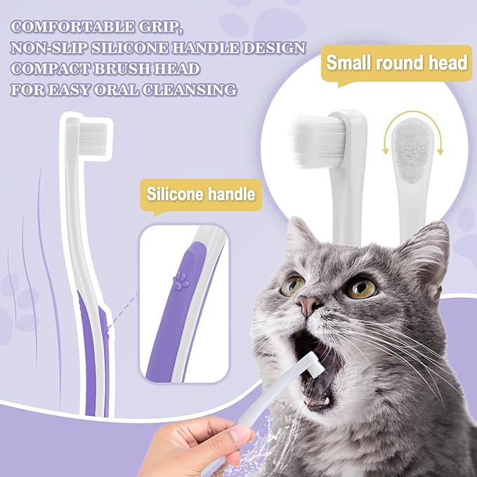 Cat Toothbrush Complete Kitty Dental Care Kit with Teeth Whitening Tracker - Premium Brushes for Cats, Easy Oral Hygiene & Gap Cleaning-cat