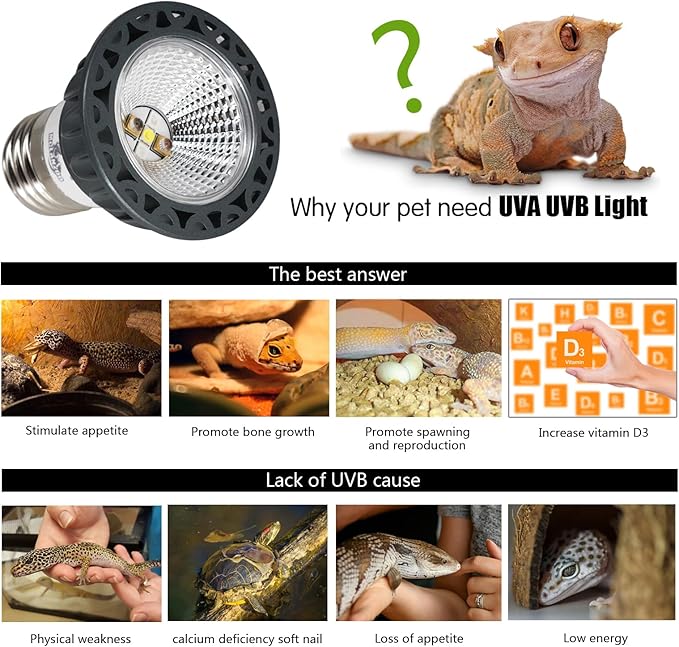 UVB Reptile Light High Intensity LED Bulb 3W 10.0 Turtle Calcium Lamp Full Spectrum Sun Heat Lamp for Desert Reptile,Turtle,Bearded Dragons and Plants