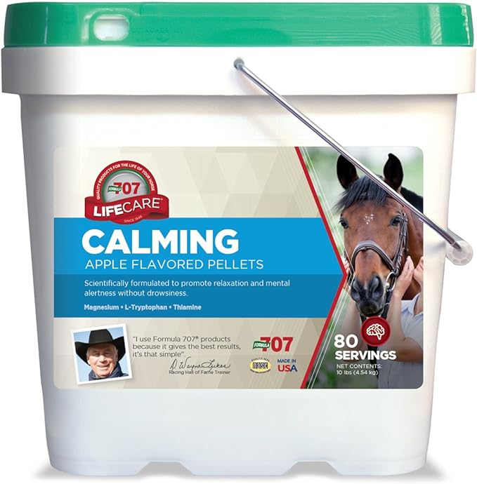 Formula 707 Calming Equine Supplement 10LB Bucket – 80 Servings – Anxiety Relief and Enhanced Focus for Horses – L-Tryptophan, Thiamine & Magnesium