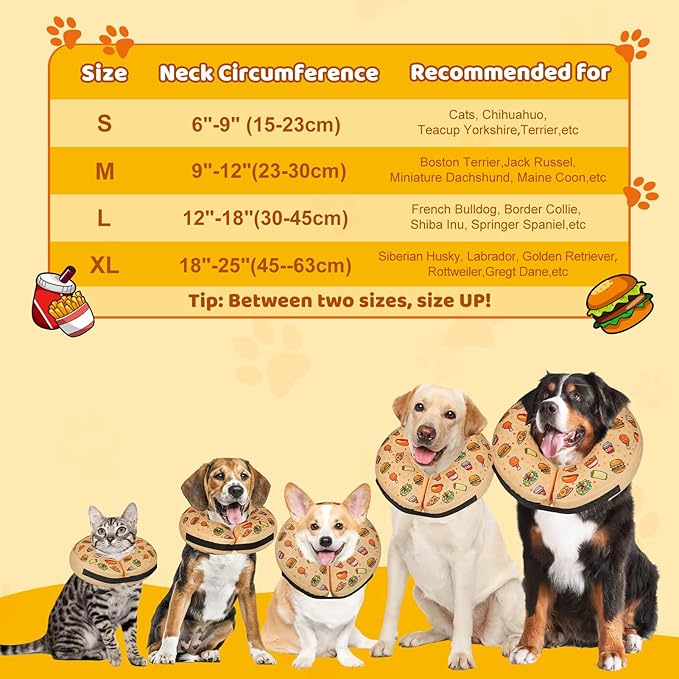 Grand Line Hamburger Collar for Dogs and Cats, Soft Protective Recovery Cone After Surgery, Blow up Pet Donut Collar Cone, E-Collar Alternative Does not Block Vision (Small)