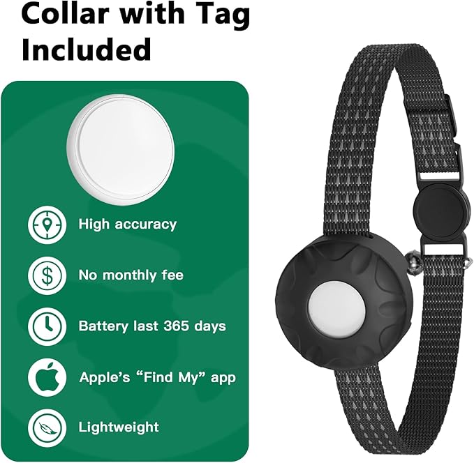 Cat Tracker Collar, No Monthly Fee Pet Tracker for Cats (iOS Only), Pet Dog Location Tracker with Safety Elastic Buckle, Air Tracker Tag Included, Only Support Apple Find My App