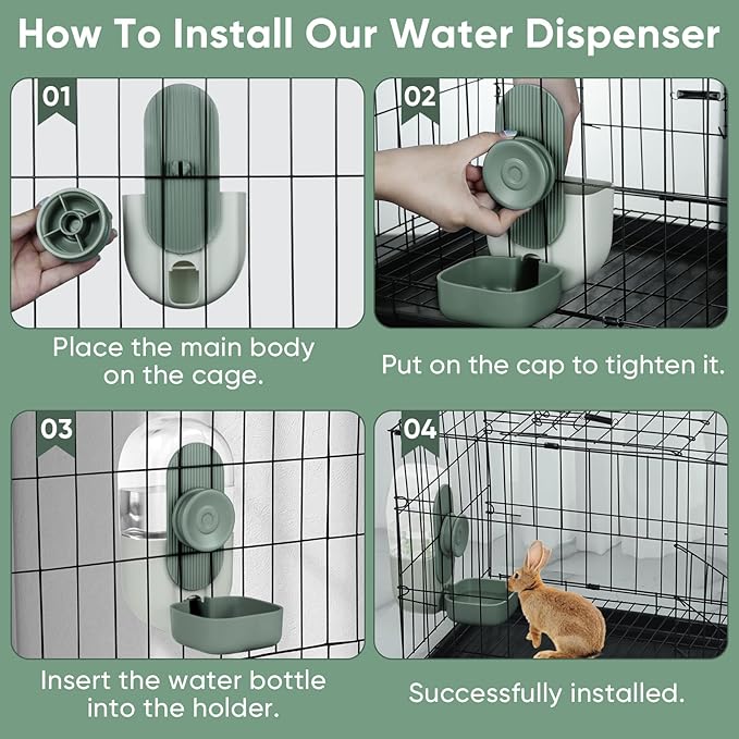 28oz Rabbit Water Bottle,Hanging Automatic Water Dispenser for Cage,Ferret Bunny Guinea Pig Water Bowl,Suitable for small animal(Cage Grid Spacing Over 1.2'')(Green)