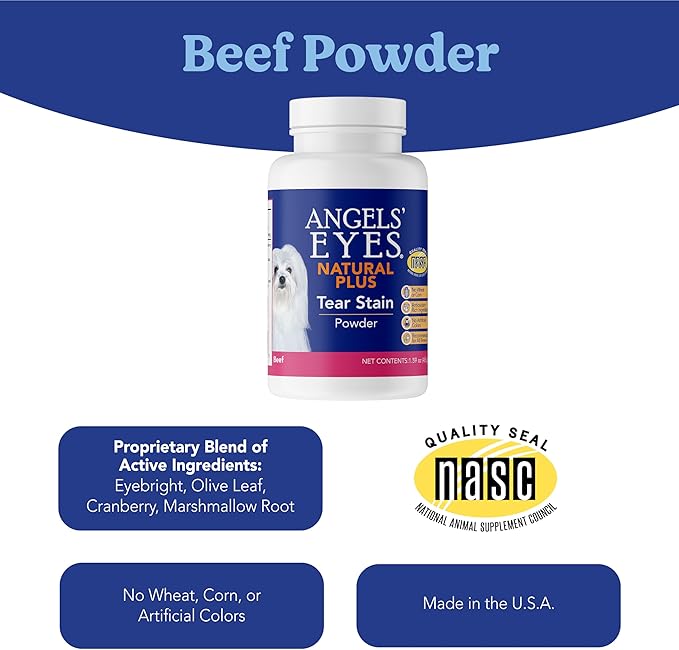 ANGELS' EYES NATURAL PLUS Tear Stain Prevention Beef Powder for Dogs | All Breeds | No Wheat No Corn | Daily Support for Eye Health | Proprietary Formula |Limited Ingredients | Net Content 45g