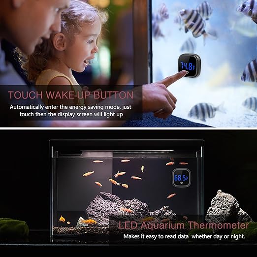 LED Digital Aquarium Thermometer, Wireless Stick-on Fish Tank Thermometer with Built-in Battery, for Fish, Axolotl, Turtle, Reptiles