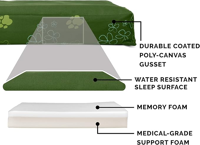 Furhaven Water-Resistant Memory Foam Dog Bed for Medium/Small Dogs w/ Removable Washable Cover, For Dogs Up to 35 lbs - Indoor/Outdoor Garden Print Mattress - Jungle Green, Medium