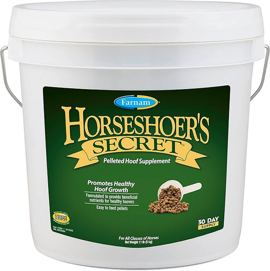 Farnam Horseshoer's Secret Pelleted Hoof Supplements, Promotes healthy hoof growth, maintains hoof walls & supports cracked hooves, 11 lbs., 30 day supply