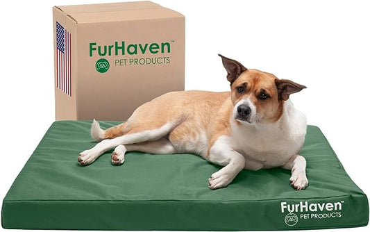 Furhaven Water-Resistant Cooling Gel Dog Bed for Large/Medium Dogs w/ Removable Washable Cover, For Dogs Up to 55 lbs - Indoor/Outdoor Logo Print Oxford Polycanvas Mattress - Forest, Large