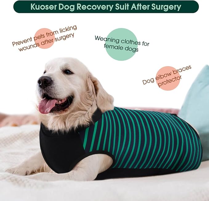 Kuoser Dog Recovery Suit, Anti Licking Dog Rear Leg Sleeve, Abdominal Dog Surgical Suit with Pants Cover Protect Wounds, Dog Elbow Protector Soft Dog Surgery Onesie Cone Alternative, Green XL