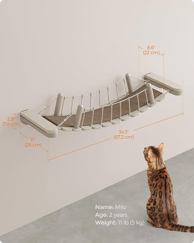 Feandrea Clickat Collection - No.003 Cat Bridge, Extremely Quick Assembly, Unlimited Expandability, Replaceable Module and Fabric Pad, Wall-Mounted Cat Perch for Indoor Cats, Cat Wall Furniture