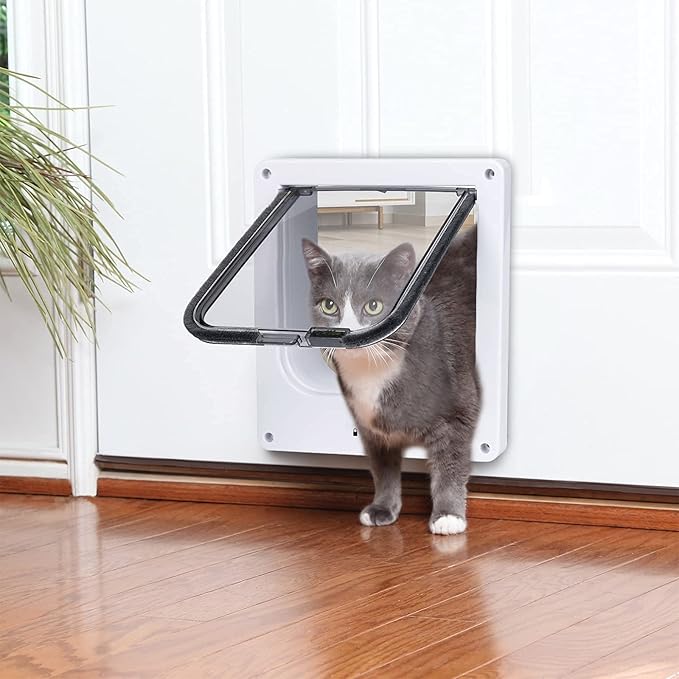 Upgraded Version - Cat Doors Flap (for Cat up to 29.5lb), Magnetic Pet Door with 4 Way Locking for Interior Exterior Doors, Weatherproof Gate, Easy Installation