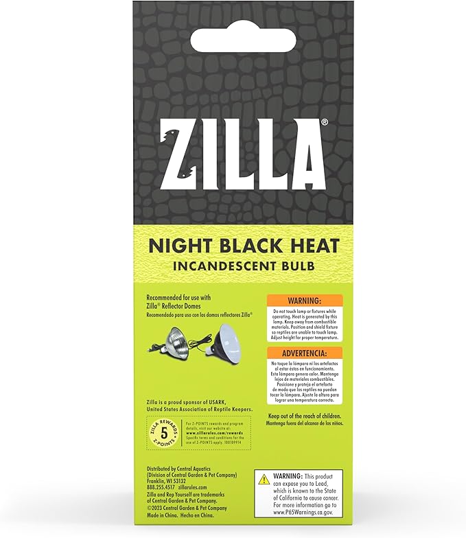 Zilla Reptile Terrarium Incandescent Heat Bulb, Night Black, 100 Watts