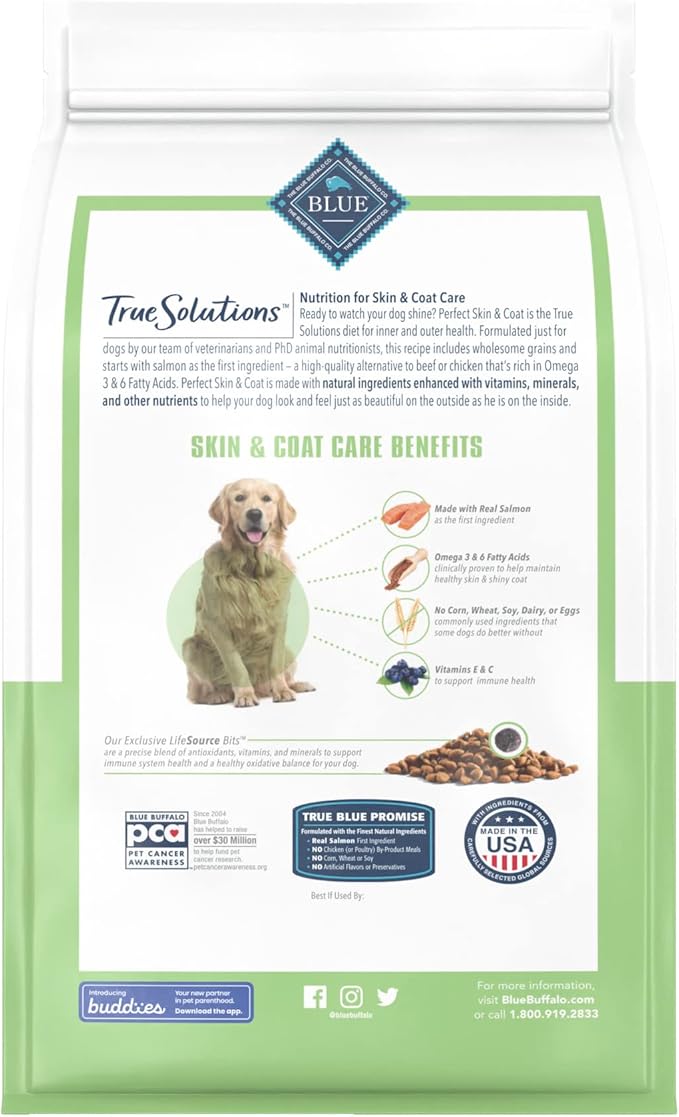 Blue Buffalo True Solutions Perfect Skin & Coat Natural Adult Dry Dog Food, Salmon 4-lb