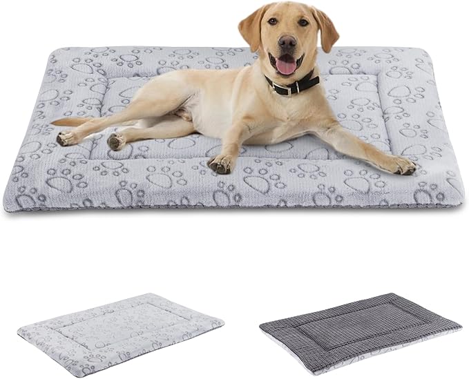 IEUUMLER Dog Bed, Reversible Washable Mat, Soft Premium Plush Dog Crate Pad, Pet Sleeping Mattress for Small/Medium/Large Dogs and Cats FC014 (Gray,24"*18")