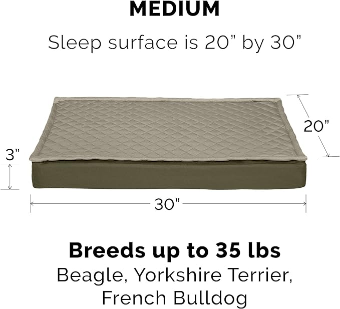 Furhaven Water-Resistant Orthopedic Dog Bed for Medium/Small Dogs w/ Removable Quilt Top & Washable Cover, For Dogs Up to 35 lbs - Indoor/Outdoor Quilt Top Convertible Mattress - Dark Sage, Medium