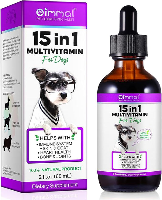 Dog Multivitamin - 15 in 1 Multivitamin Drops for Dogs, Dog Vitamins with Glucosamine Cranberry Supports Joint & Digestion, Skin & Coat, Pets Supplements for Dogs of All Ages, Bacon Flavor - 2 Fl Oz