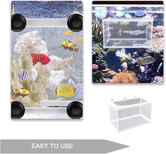 Aquarium Fry Hatchery Net Fine Mesh Fish Hatchery Isolation Net with Suction Cups Hatchery Transparent Isolation Box for Fish Tank