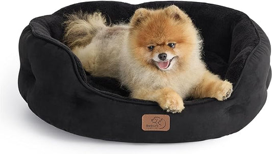 Bedsure Dog Beds for Small Dogs - Round Cat Beds for Indoor Cats, Washable Pet Bed for Puppy and Kitten with Slip-Resistant Bottom, 25 Inches, Black