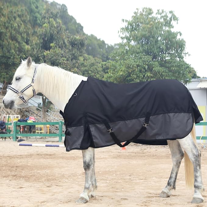 1200 Denier Rip-Stop Turnout Rain Sheet Lightweight Waterproof Breathable Horse Blanket (No Fill) BlackGrey 75"