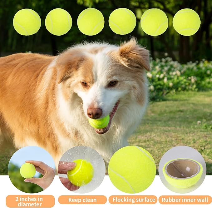 Automatic Ball Launcher, Adjustable Launch Distance, Including 6 2-inch Small Sized Tennis Balls, Suitable for Small to Medium Sized Dogs (Green)