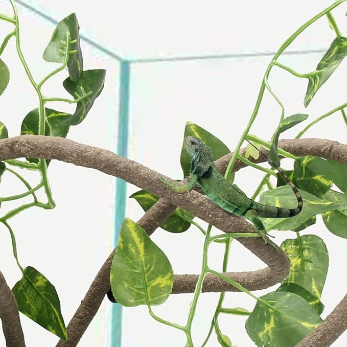 Coolrunner 8FT Reptile Vines and Flexible Reptile Leaves with Suction Cups Jungle Climber Long Vines Habitat Decor for Climbing, Chameleon, Lizards, Gecko