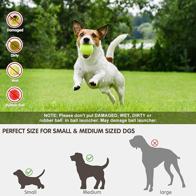 Automatic Ball Launcher for Dogs ，Interactive Dog Ball Thrower Adjustable Distance 10-30ft Tennis Ball Thrower Including 2-inch Small Sized Tennis Balls (6 balls)