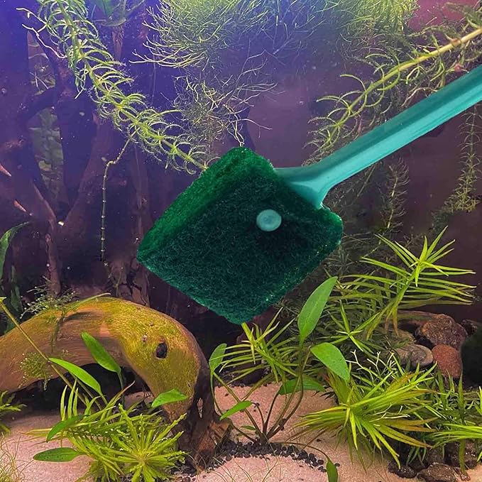 3 PCS Double-Sided Aquarium Fish Tank Algae Cleaning Brush with Non-Slip Handle, Sponge Scrubber Cleaner for Glass Aquariums and Home Kitchen