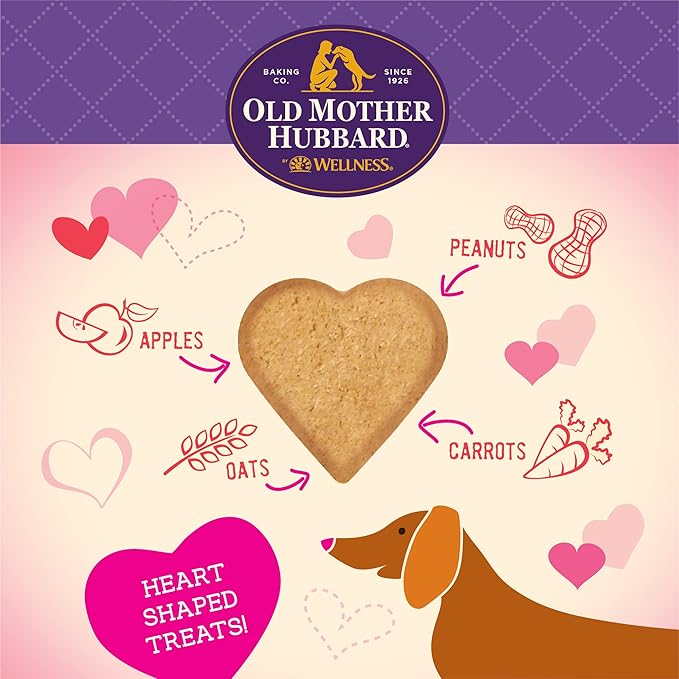 Old Mother Hubbard Natural Crunchy Dog Biscuits, Oven-Baked Healthy Treats for Dogs, Limited-Edition Holiday-Inspired Shapes (Peanut Butter - Valentine's Day, 6-Ounce Bag)