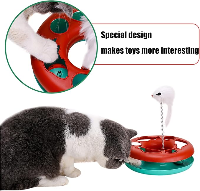 Cat Toys, Cat Toys for Indoor Cats,Interactive Kitten Toys Roller Tracks with Catnip Spring Pet Toy with Exercise Balls Teaser Mouse (red)