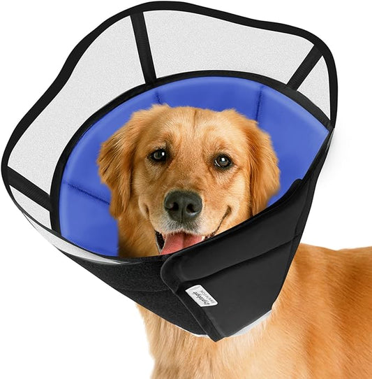 Soft Dog Cone for Dogs After Surgery, Breathable Pet Recovery Collar for Large Medium Small Dogs and Cats, Adjustable Dog Cone Collar, Elizabethan Collar (L, Black Blue)