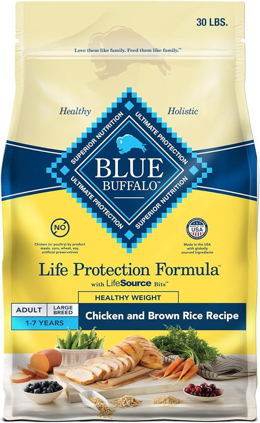 Blue Buffalo Life Protection Formula Healthy Weight Adult Dry Dog Food, Supports an Ideal Weight, Made with Natural Ingredients, Chicken & Brown Rice Recipe, 30-lb. Bag