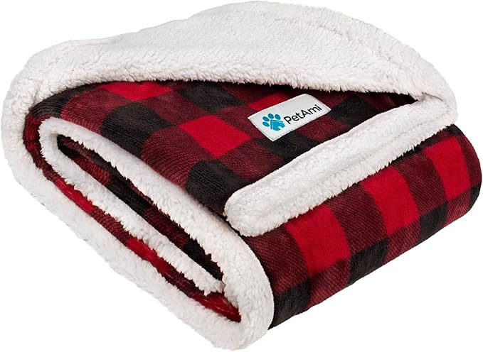 PetAmi WATERPROOF Dog Blanket for Medium Large Dog, Pet Puppy Blanket Couch Cover Protection, Fleece Cat Blanket Washable Throw, Couch Sofa Bed Furniture Protector Reversible Soft 60x40 Checker Red